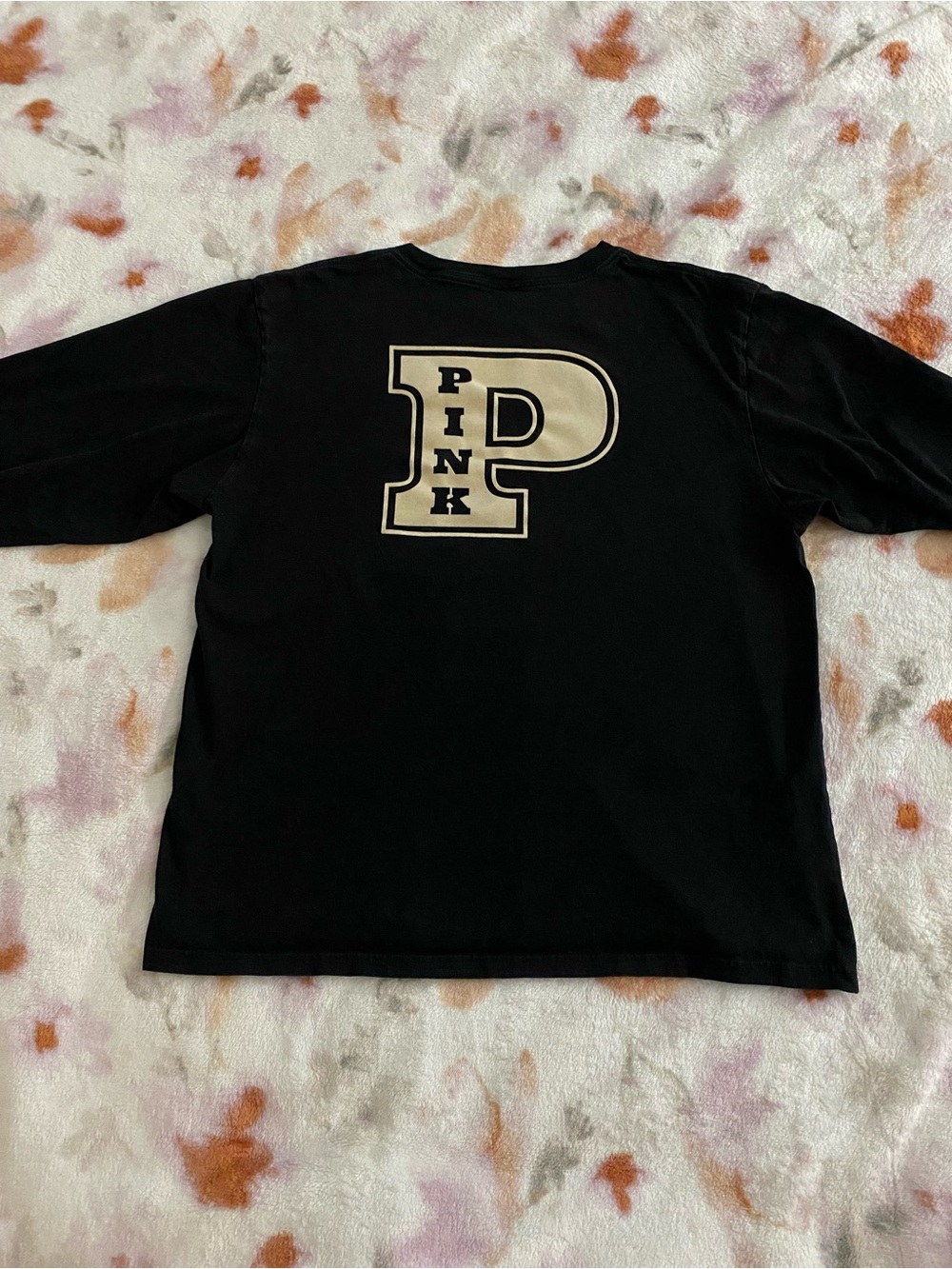 PINK Victoria's Secret Black Graphic Tee with White/cream Logo